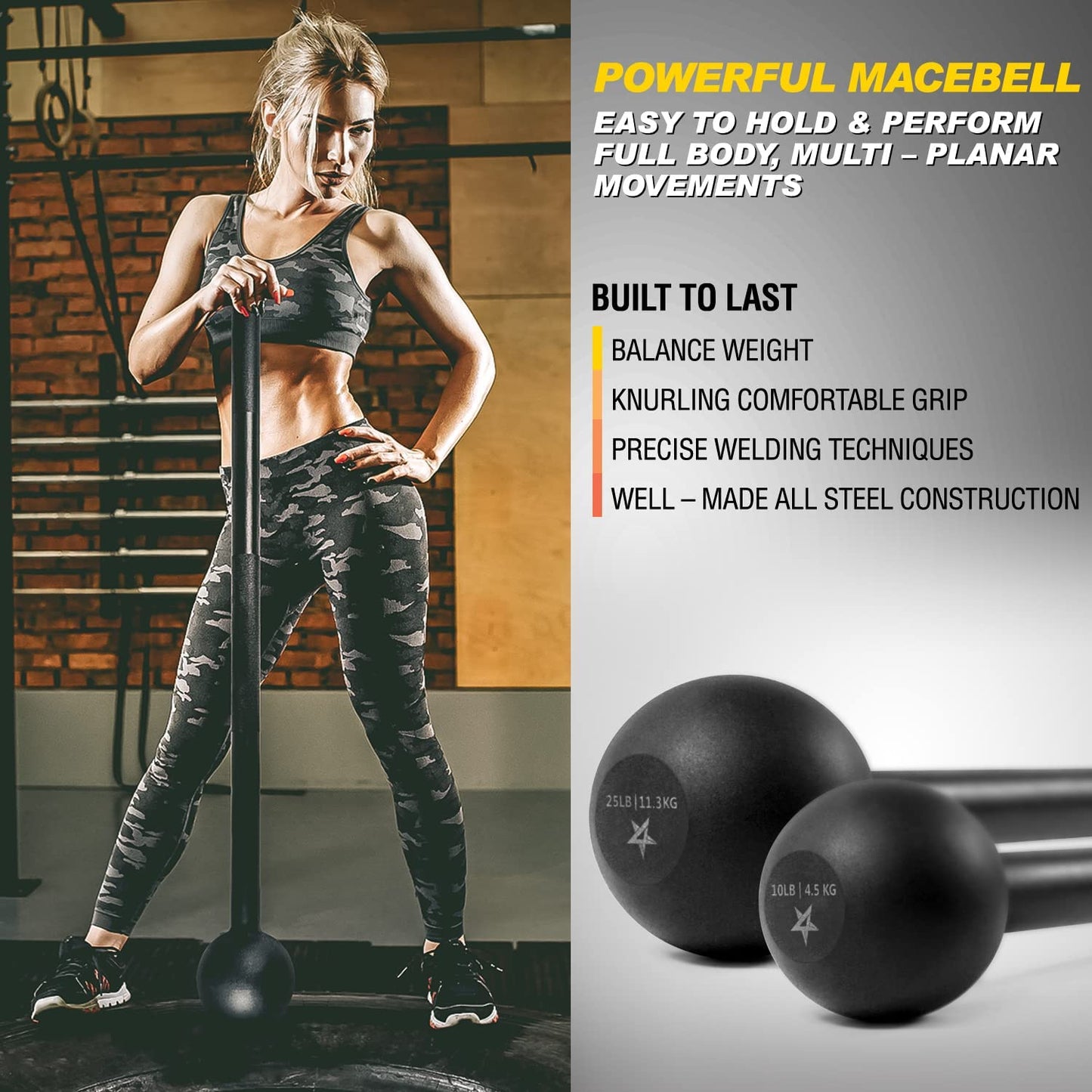 Maza de Acero para Entrenamiento de Fuerza – Ejercicios de Cuerpo Completo y Rehabilitación (5-30 lb)