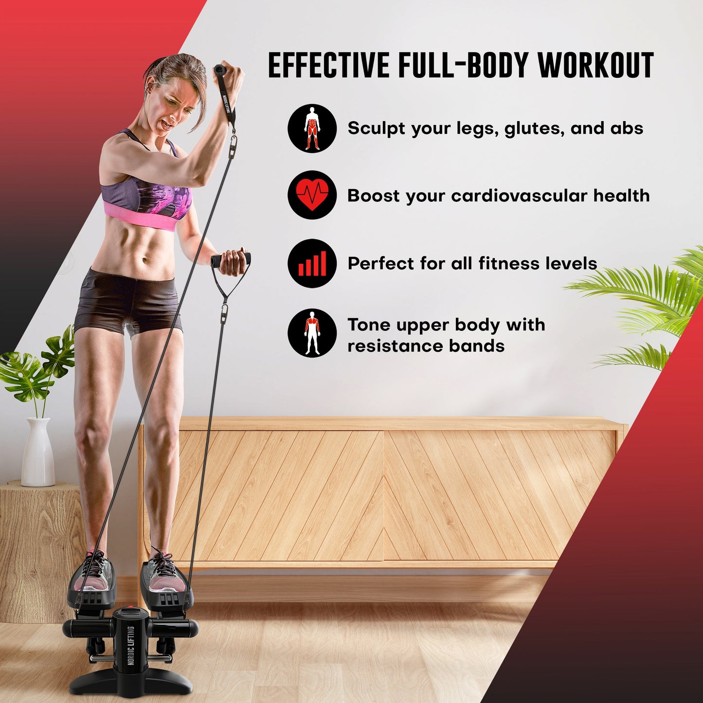 Stepper Compacto con Monitor de Seguimiento y Bandas – Entrena Piernas, Glúteos y Cardio en Casa