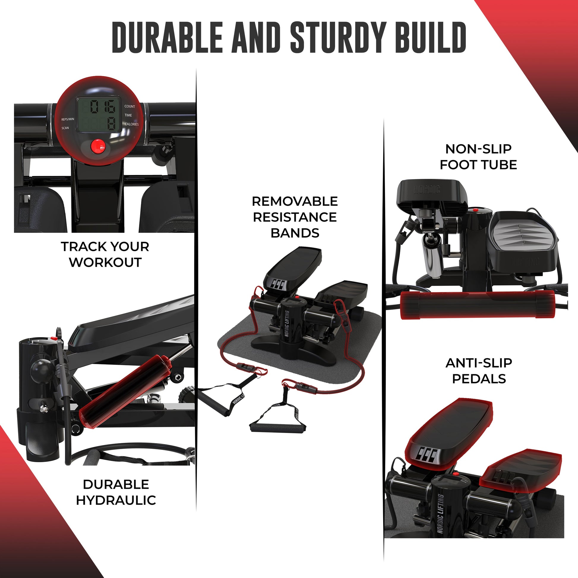 Stepper Compacto con Monitor de Seguimiento y Bandas – Entrena Piernas, Glúteos y Cardio en Casa