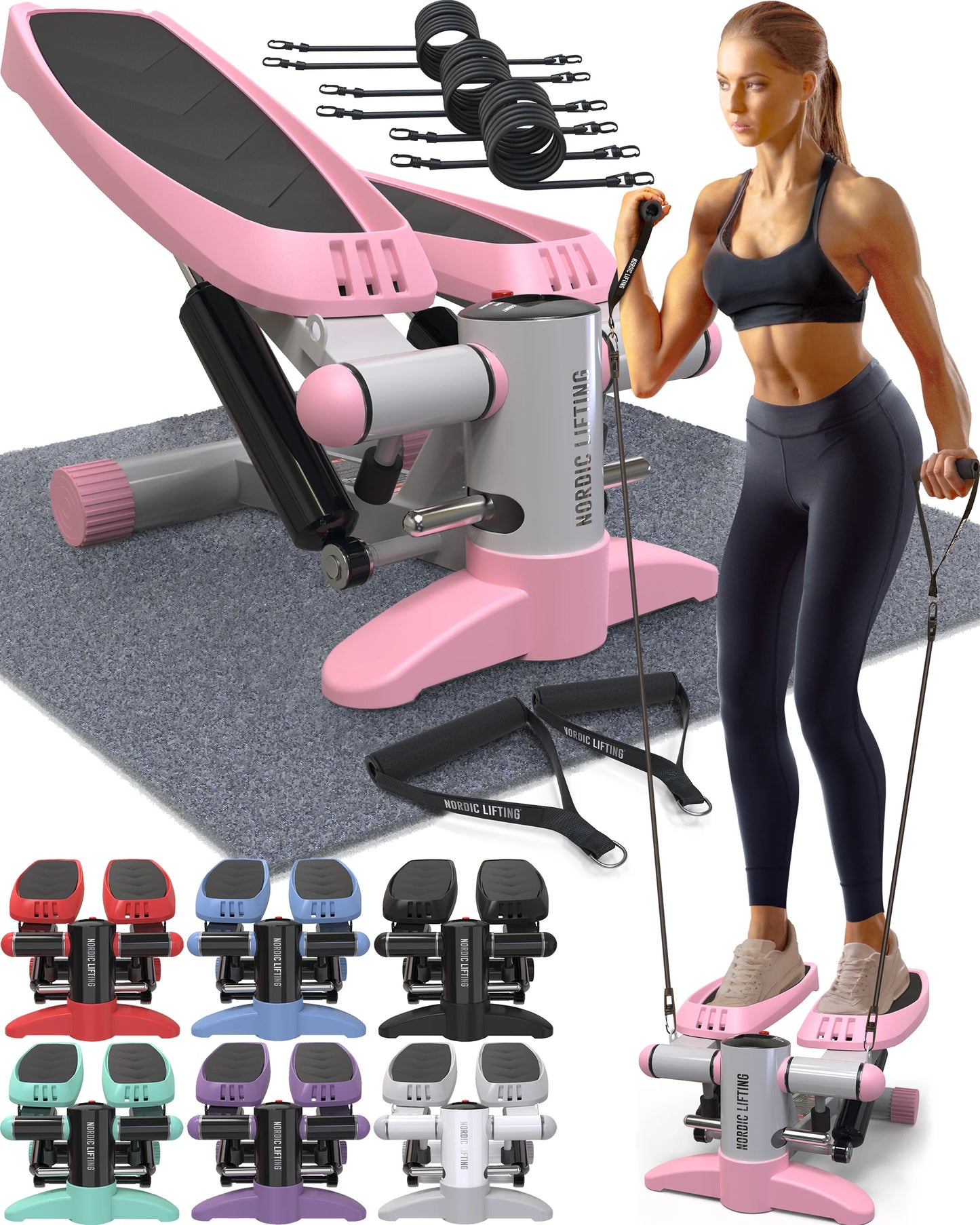 Stepper Compacto con Monitor de Seguimiento y Bandas – Entrena Piernas, Glúteos y Cardio en Casa